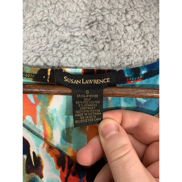 SUSAN LAWRENCE Small (S) Vibrant Multicolor Ruffle Capped Sleeve Top Blouse - Picture 3 of 8